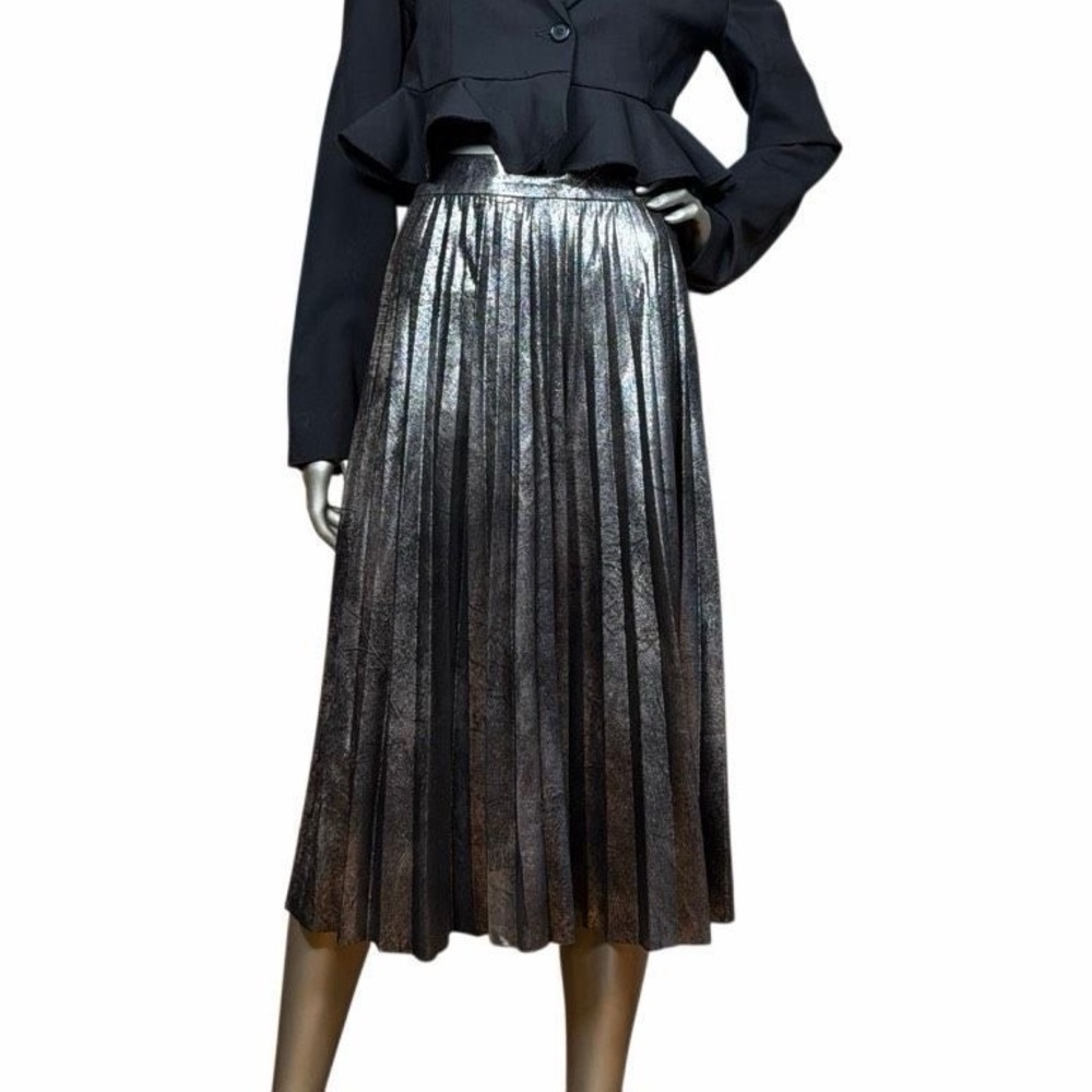 Zara Metallic Silver Midi Skirt
